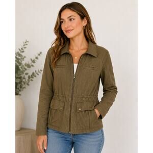 J. Crew Safari Full Zip Olive Army Moss Green Jacket Utility Lined Pockets Sz 6